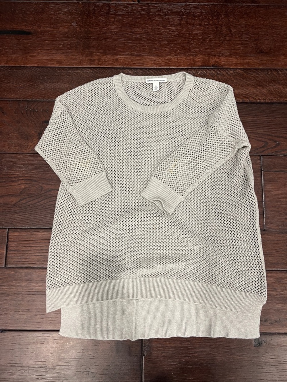 Autumn Cashmere Open-Knit Crew Sweater in Light Gray peace sign on back - Picture 1 of 3